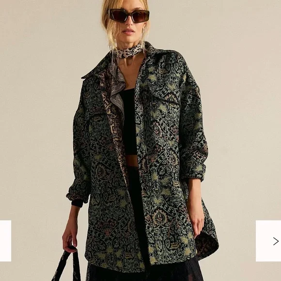 Free People We The Free Tapestry Fog Jacquard Shirt Jacket XS Boho Oversized - Picture 1 of 12